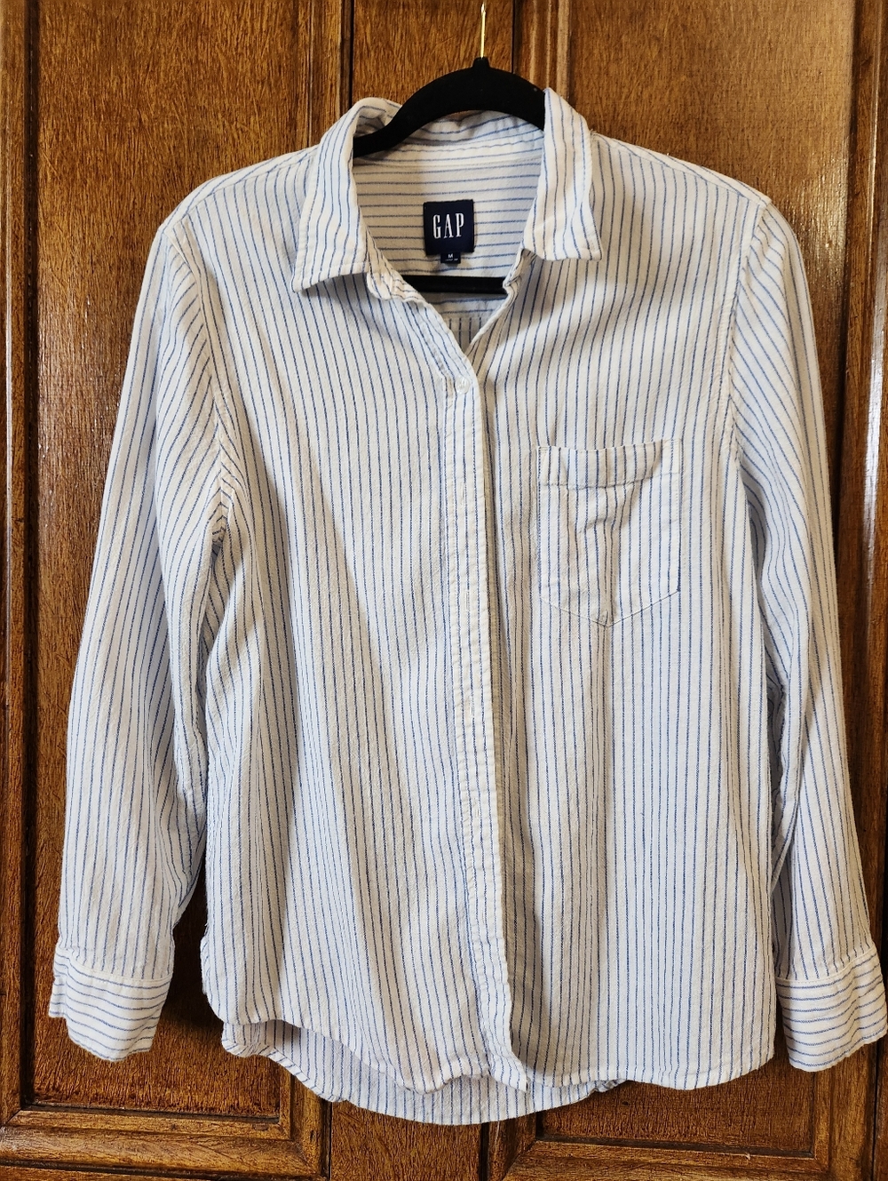 GAP White Linen Shirt with Blue Pinstripes